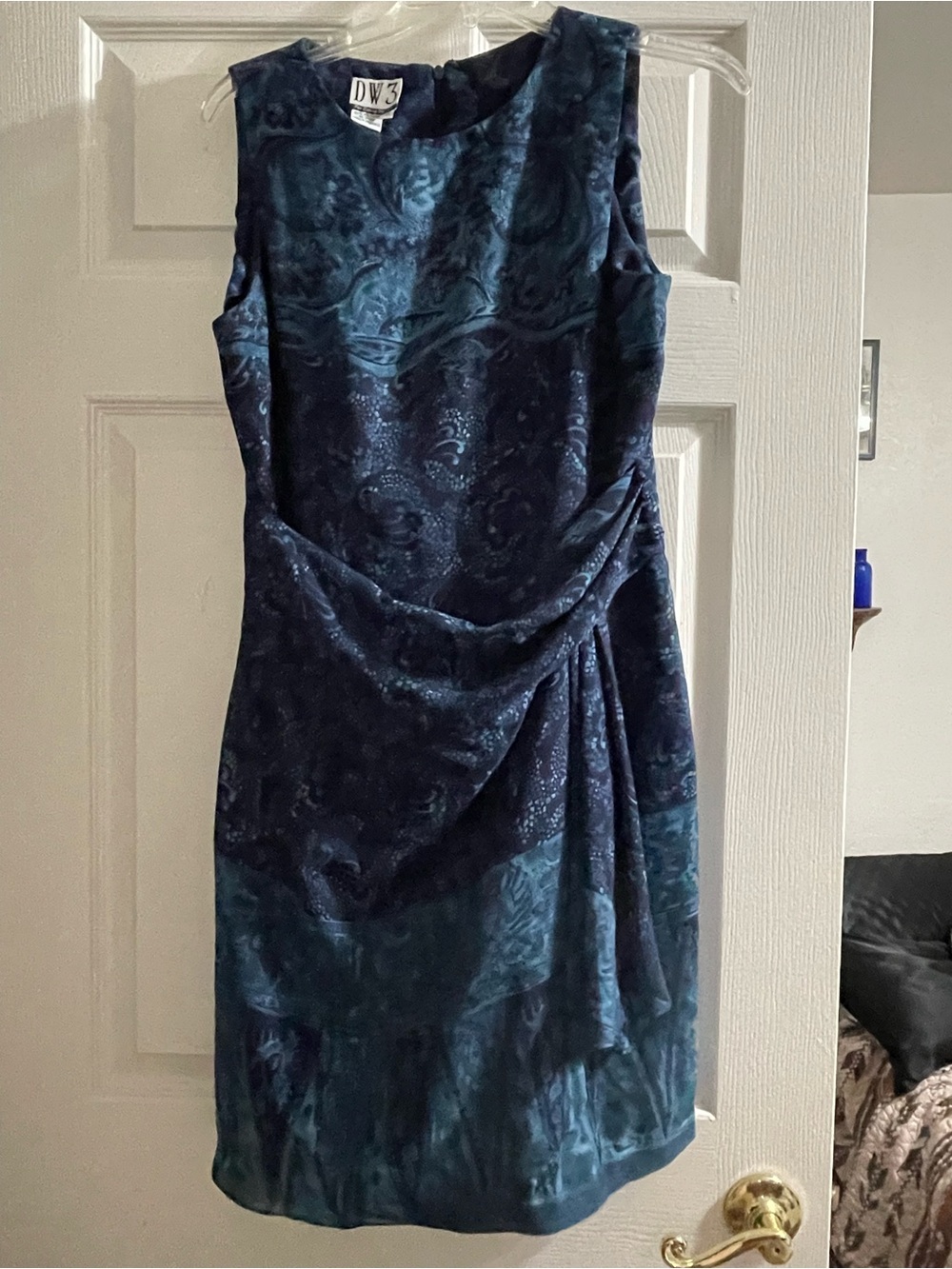 DW3 Navy Textured Sleeveless Sheath Dress